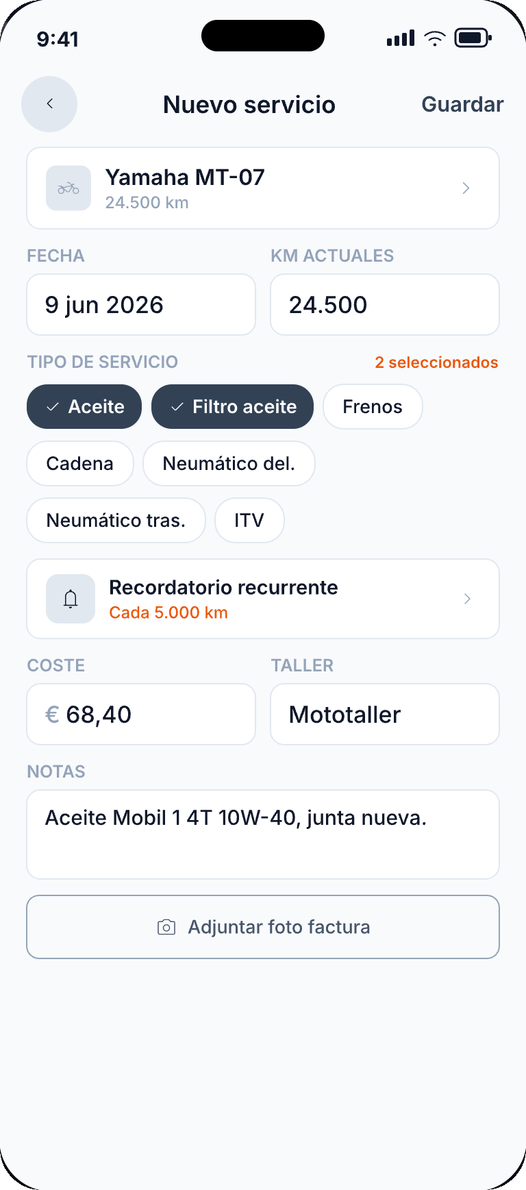 Revvo new service screen: log oil and filter in seconds